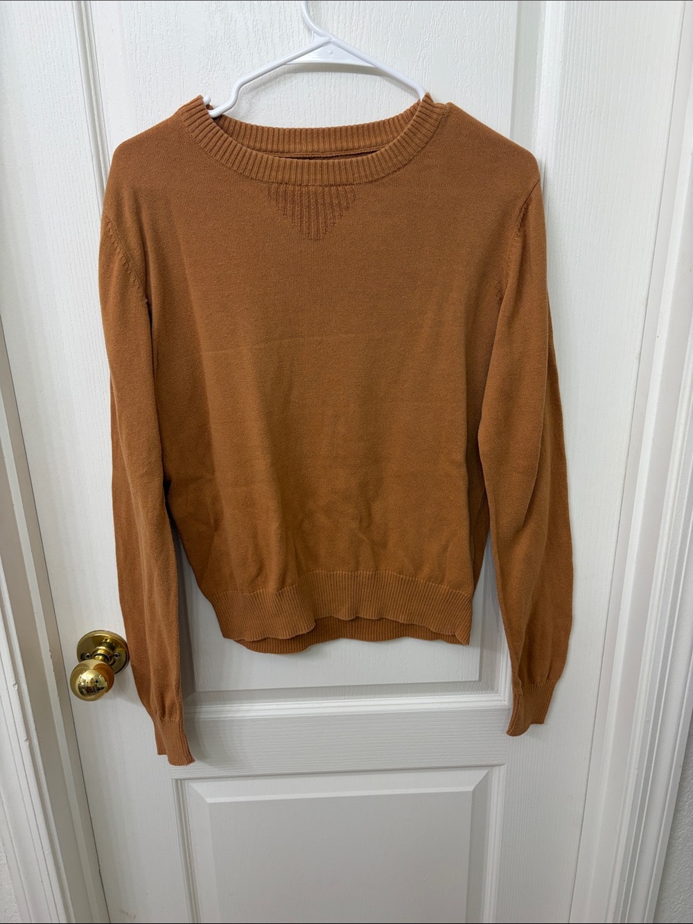PACT Women's Organic Cotton Classic Fine Knit Crew Sweater in Burnt Orange - Picture 1 of 5